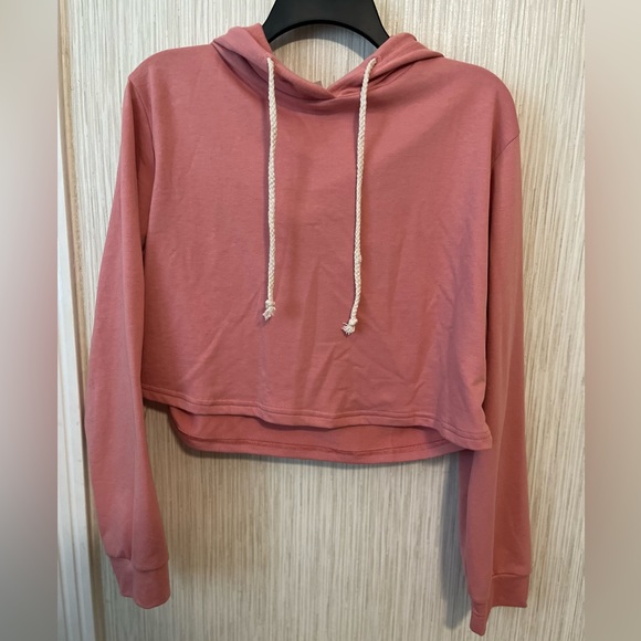 Pink long sleeve crop top hoodie - Picture 1 of 2